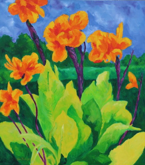 oil painting orange cannas